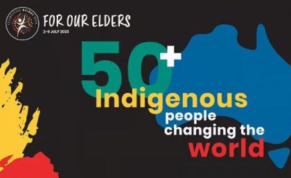 Colourful text on a black background that reads - 50+ Indigenous people changing the world. 